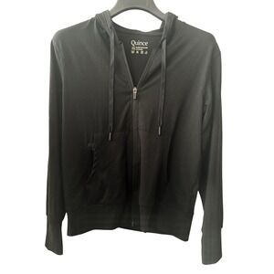 Quince Women Jacket‎ Black Long-Sleeve, Full Zip Hoodie Size XS